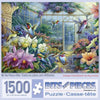 Bits and Pieces - 1500 Piece Jigsaw Puzzle for Adults - Antique Greenhouse - Bird Fountain Beautiful Flower Garden Jigsaw Puzzle by Artist Oleg