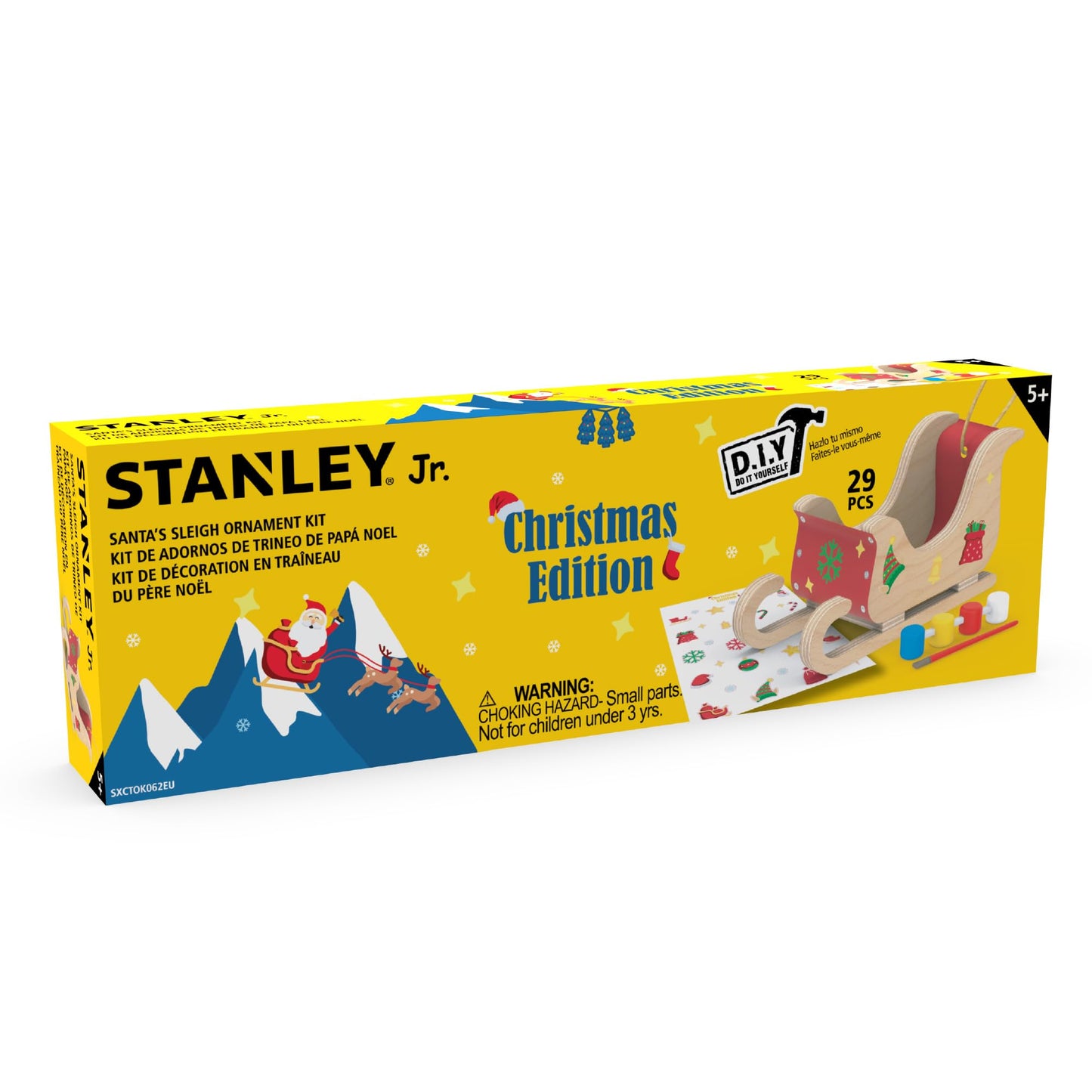 Red Toolbox Stanley Jr. DIY Wood Mini Santa Sleigh and Reindeer Set - Craft Kit for Kids - Create Your Own Mini Santa Sleigh - Perfect Holiday