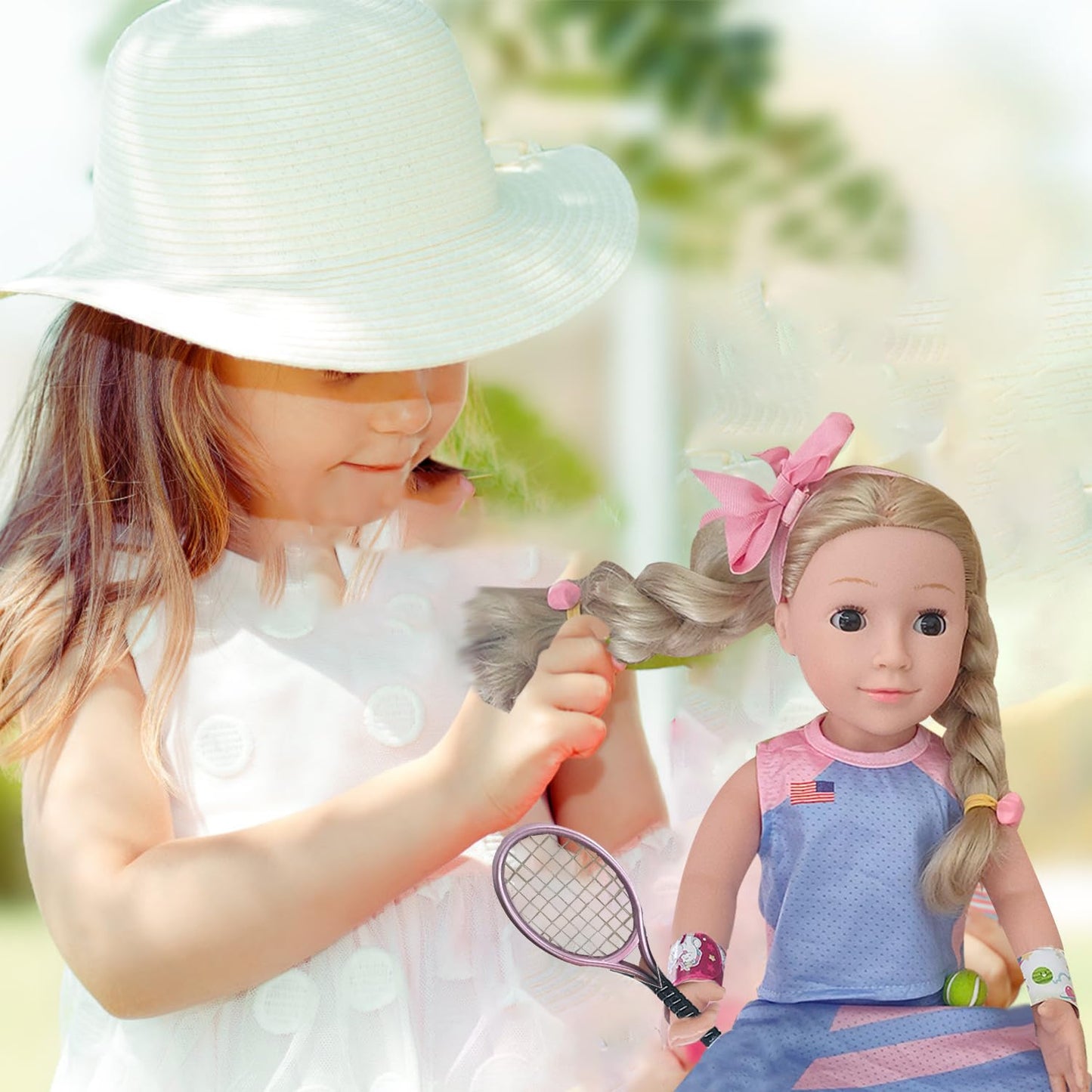 Wenzhuo 18inch Doll Clothes and accessories-18 Dolls Tennis Sports Outfits-Tops, Short Skirt, Headbands, Hair Band?Doll Socks, Dolls Shoes, Rackets