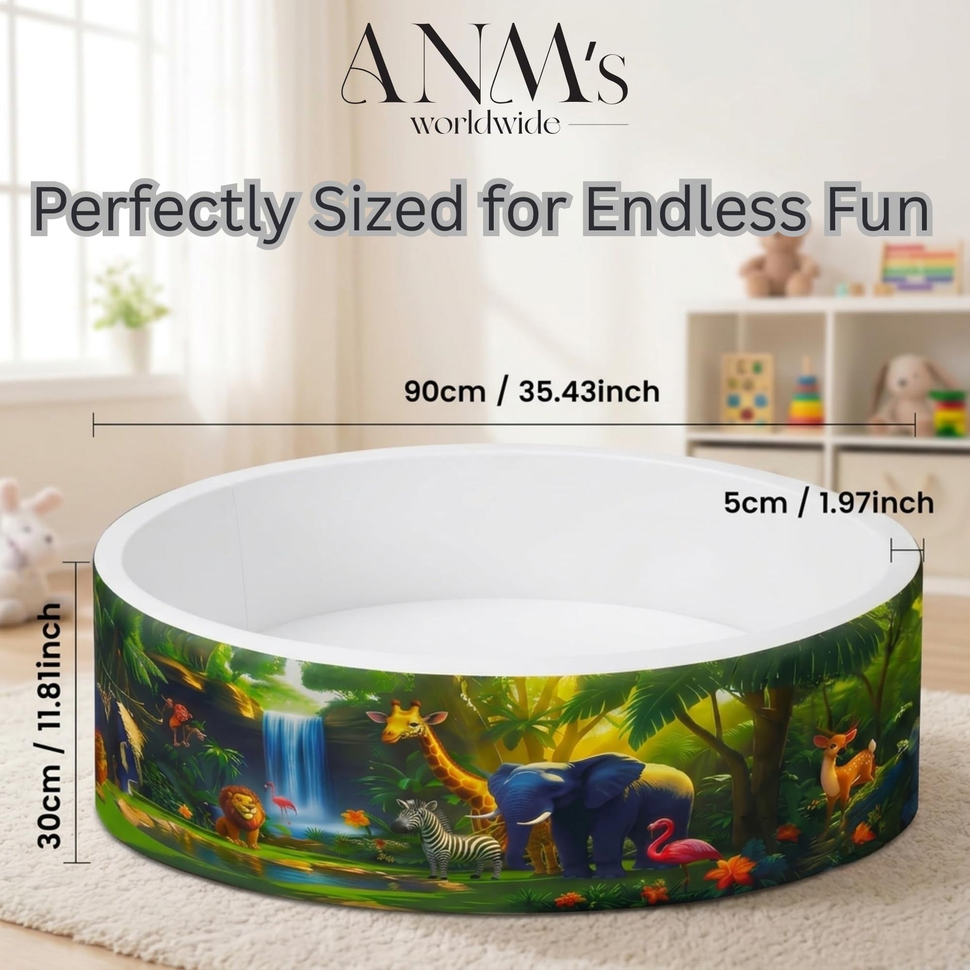 ANM’s Worldwide Foam Ball Pit for Toddlers - 90x30x5 cm Round Ball Pool, Soft Round Baby Playpen Ball Pool for Kids - Indoor Play Area for Babies