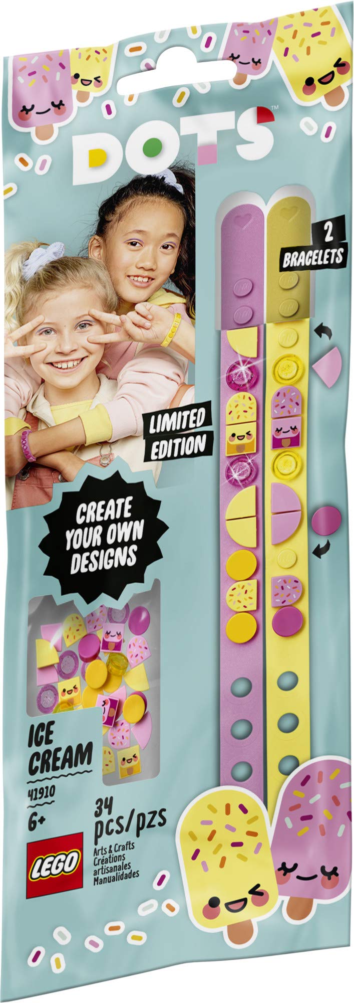 LEGO DOTS Ice Cream Besties Bracelets 41910 Creative DIY Craft Bracelet Kit for Kids, New 2021 (34 Pieces)
