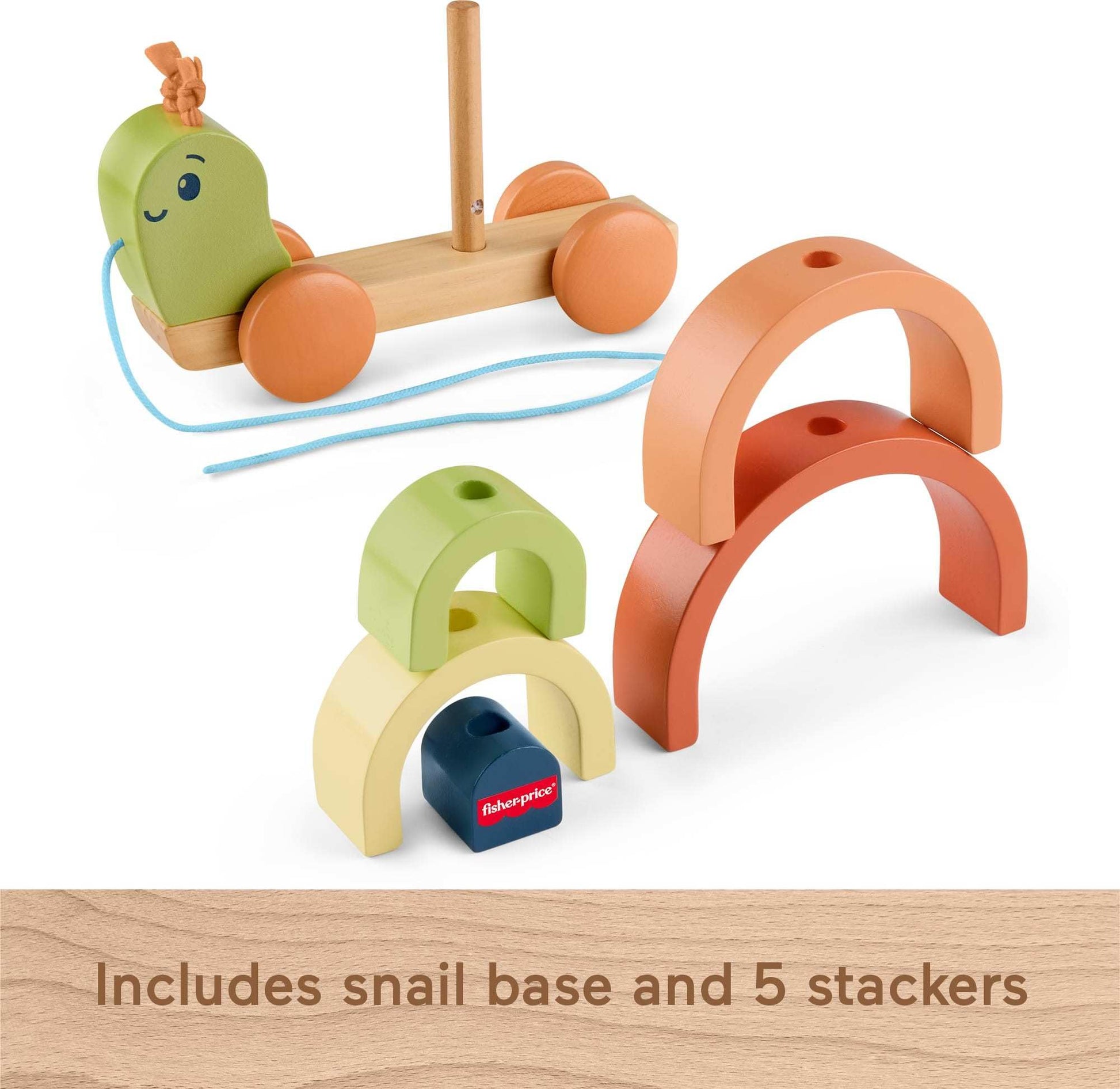 Fisher-Price Wood Toddler Toy Pull-Along Stacking Snail, Tiny Garden 6-Piece Wooden Activity for Motor Skill Development Kids Ages 18+ Months