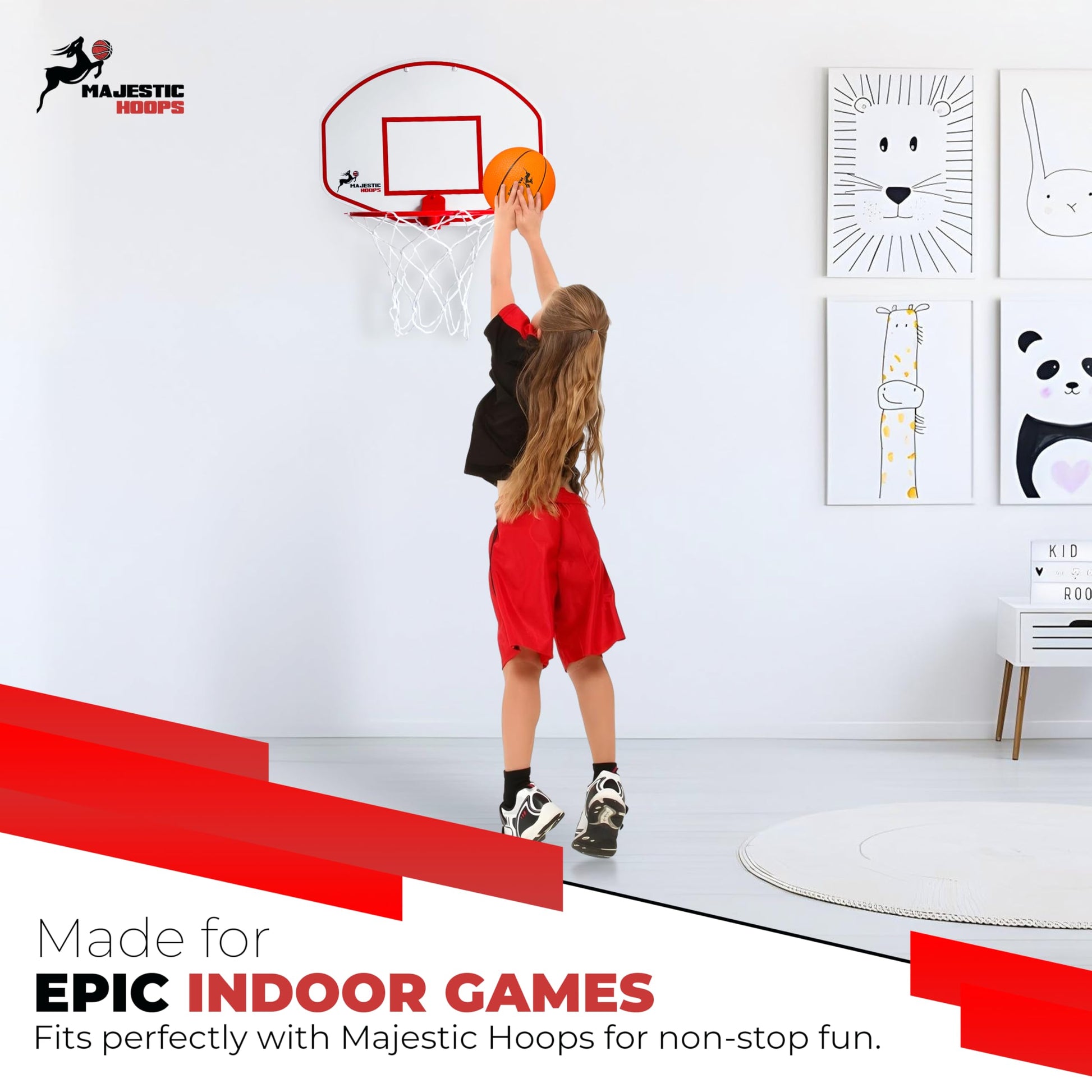 Majestic Hoops Mini Basketballs - 4 Pack of 5” Mini Basketballs with Pump - Replacement Balls for Over-the-Door Hoops - Ideal for Indoor Play