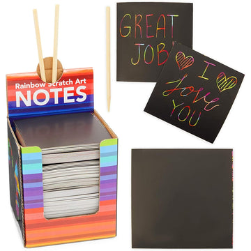 Bright Creations Rainbow Scratch Off Notes with 2 Wood Styluses Sticks (3.5 in, 300 Sheets) - Rainbow Scratch Notes