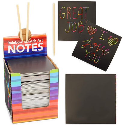 Bright Creations Rainbow Scratch Off Notes with 2 Wood Styluses Sticks (3.5 in, 300 Sheets) - Rainbow Scratch Notes