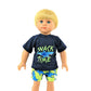 American Fashion World Boy’s Shark Snack Time Rash Guard and Swim Trunk for 18-Inch Dolls | Premium Quality & Trendy Design