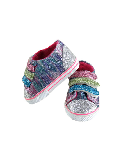 American Fashion World Rainbow Glitter Sneakers for 18-Inch Dolls | Premium Quality & Trendy Design | Dolls Shoes | Shoe Fashion for Dolls for Popular