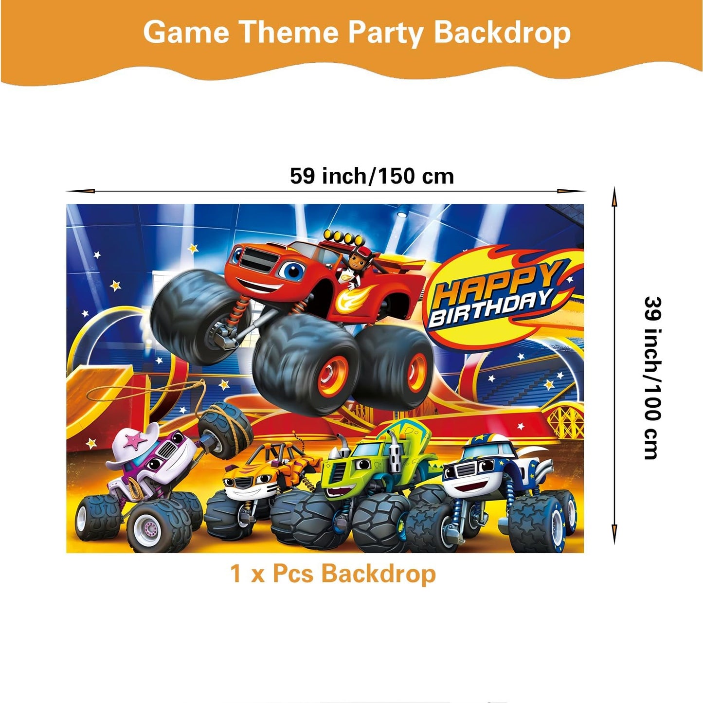 121 Pcs Monster Truck Birthday Party Supplies,Included Banner,Backdrop,Tablecloth,Plates,Balloon,Racing Car Tableware Set for Boy Truck Party