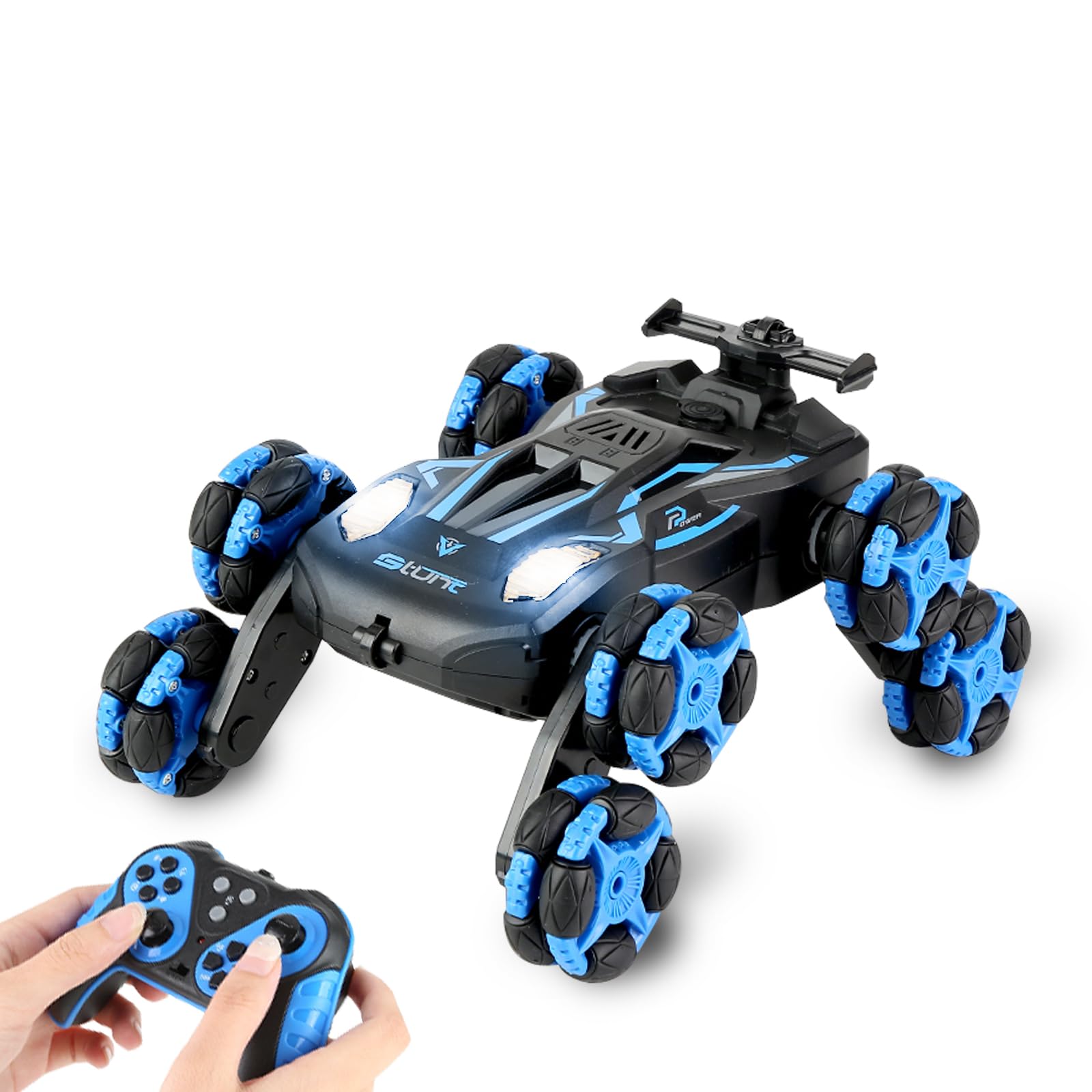 MOMONOVA 8WD Remote Control Stunt Car with Music Light Mist Spray, RC Drift Car Toys for Kids 6+, 2.4GHz Remote, Double Sided Driving, 360° Spins