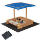 Wooden Sandbox with Cover/Lid & Retractable Canopy, 2 Side Buckets & Drainage Liner - Weather-Resistant Outdoor Sand Box for Kids/Toddler/Childrens