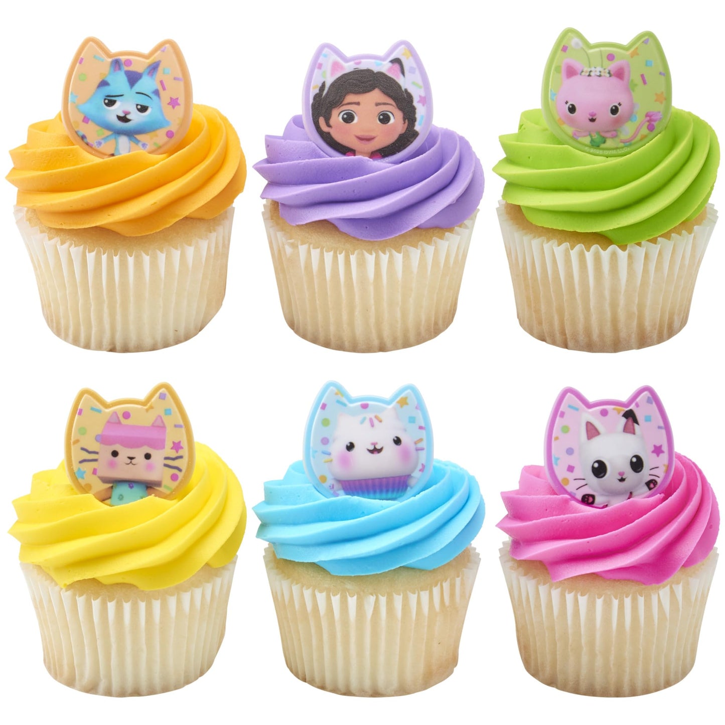 DecoPac DreamWorks Gabby's Dollhouse Rings, 24 Cupcake Decorations Featuring Gabby, Pandy Paws, Irresistible Kitty Characters, and Super Fun