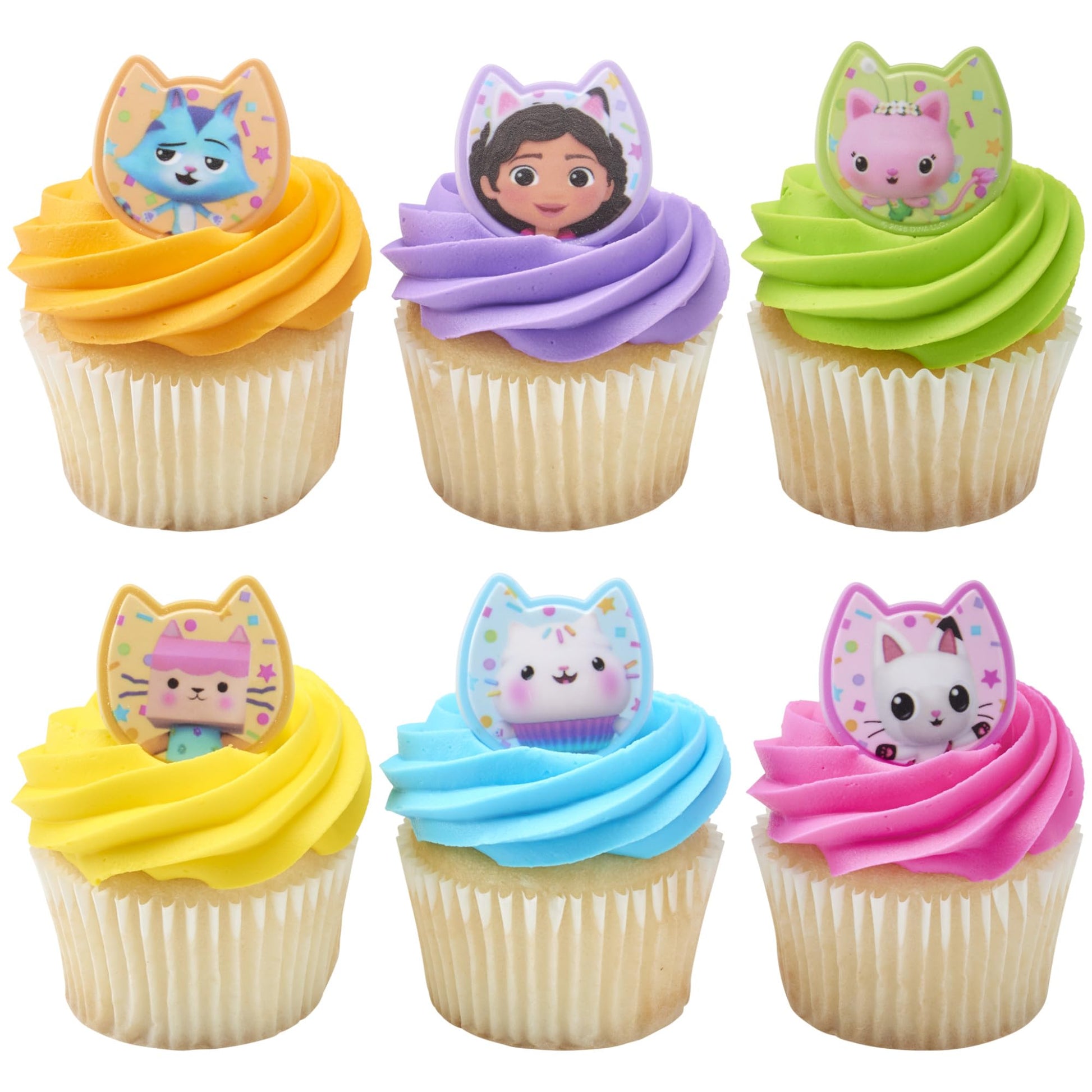 DecoPac DreamWorks Gabby's Dollhouse Rings, 24 Cupcake Decorations Featuring Gabby, Pandy Paws, Irresistible Kitty Characters, and Super Fun