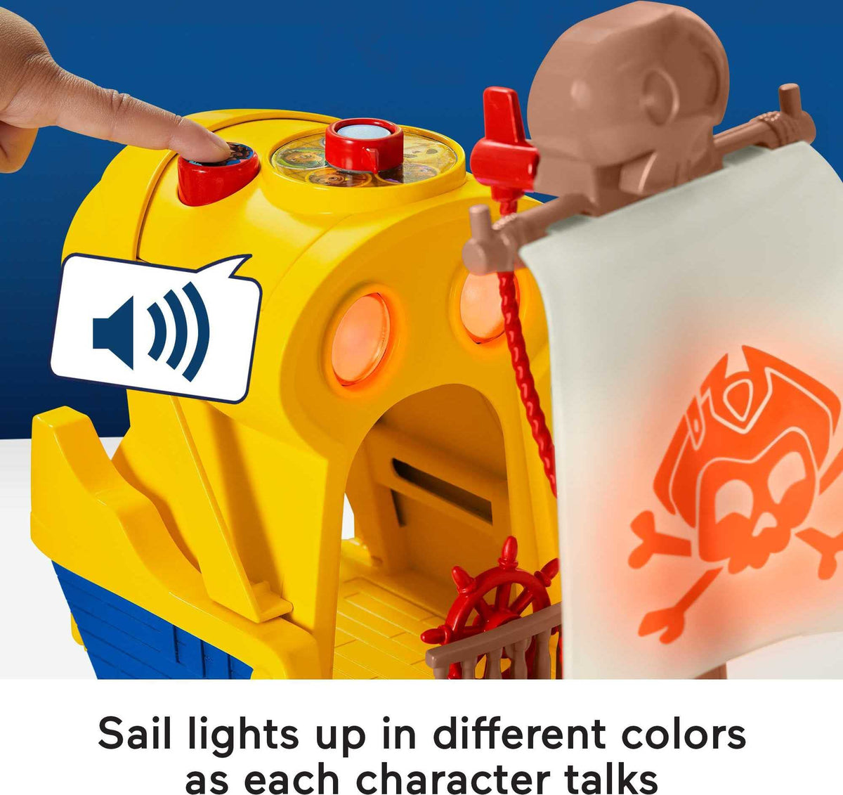 Fisher-Price Santiago of The Seas Pirate Ship El Bravo Playset with Lights Sounds & Phrases, Pirate Santiago & Kiko Figures, 6 Play Pieces