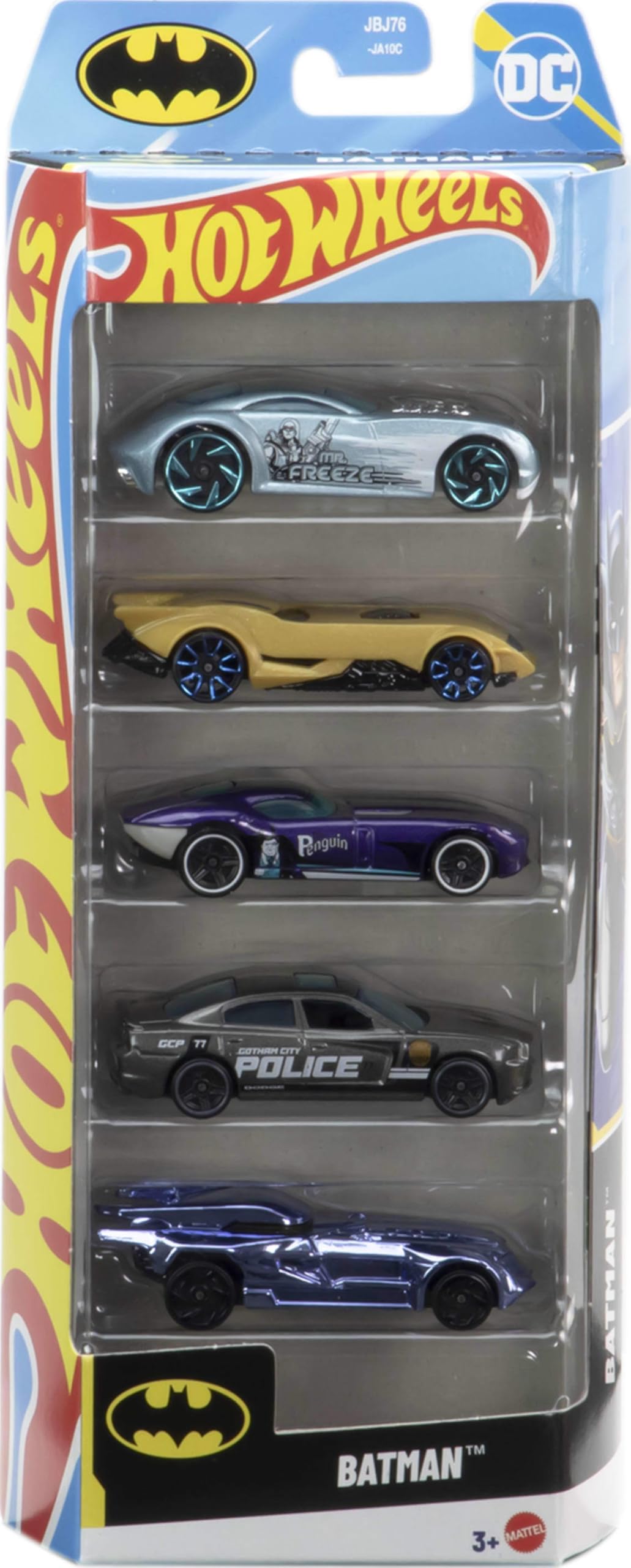 Hot Wheels Batman Toy Car 5-Pack, Set of 5 1:64 Scale Die-Cast Batman-Themed Vehicles Including the Batmobile