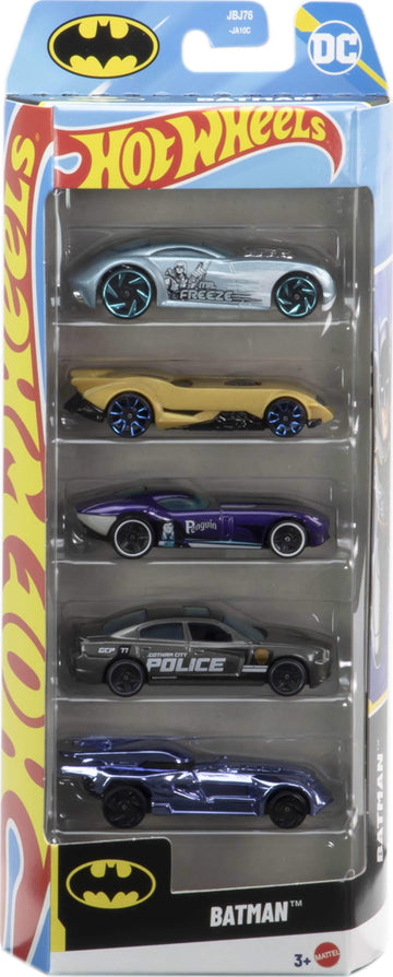Hot Wheels Batman Toy Car 5-Pack, Set of 5 1:64 Scale Die-Cast Batman-Themed Vehicles Including the Batmobile