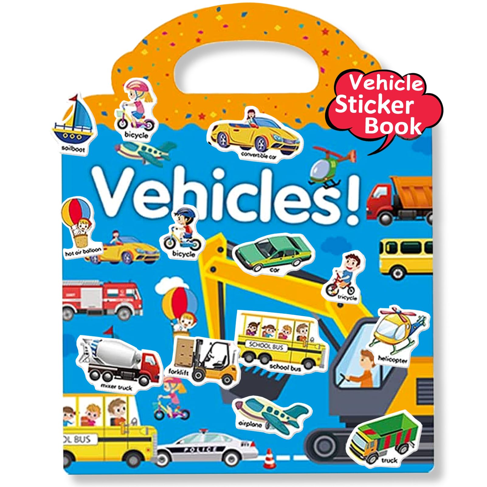 Reusable Sticker Books for Kids, Travel Removable Toddler Vehicle Sticker Books for 3 4 5 Year Old Girls Boys Birthday Gifts Educational Learning Toys
