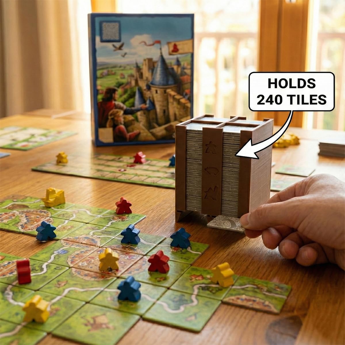 DSSWEN Tile Tower Dispenser Compatible with Carcassonne Board Game - Large Capacity Vertical Tile Organizer and Random Draw Accessory (Unofficial