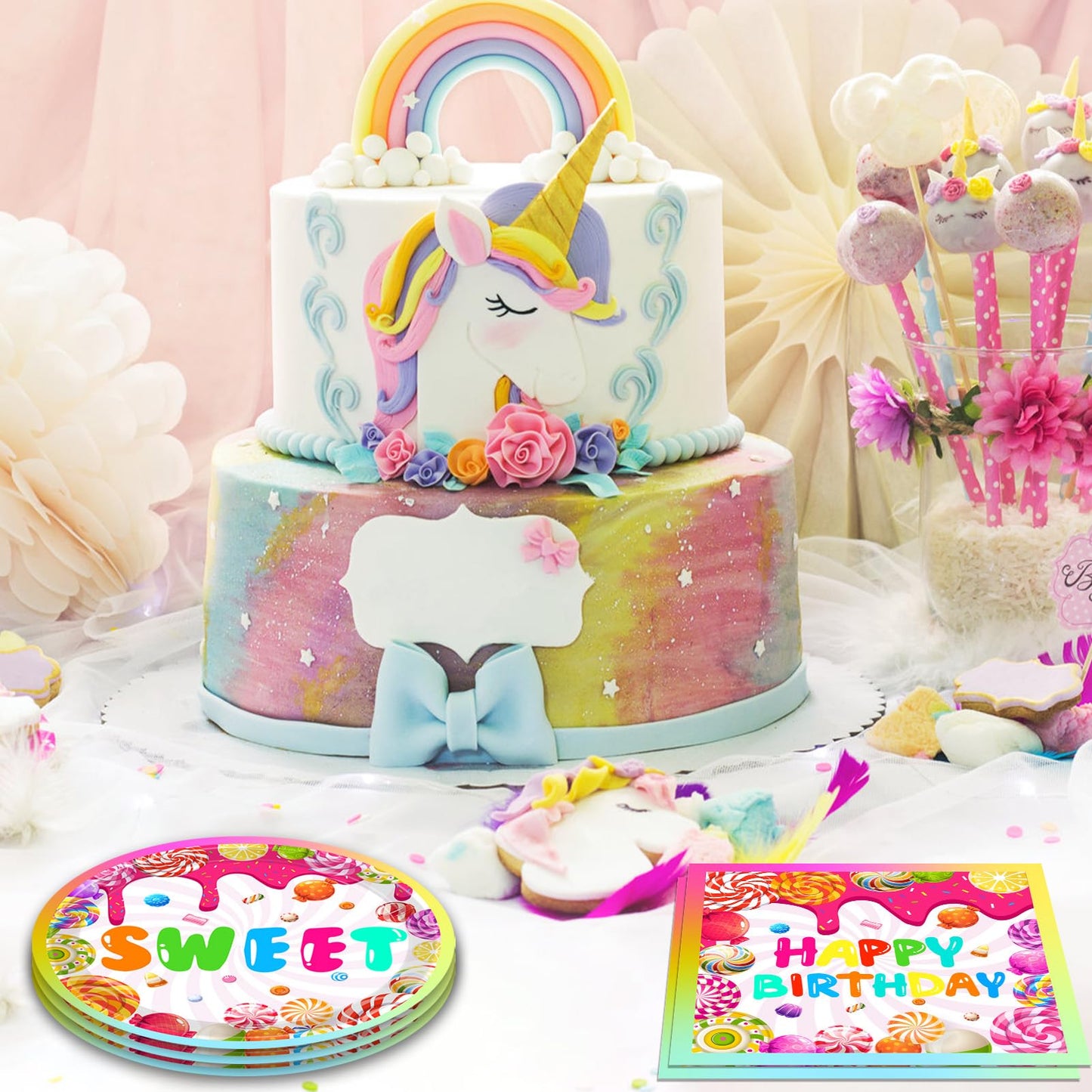 40Pcs Candyland Party Decorations Candy Paper Plates & Napkins, for Candy Land Birthday Party Decorations & Lollipop Themed Tableware Set Sweet