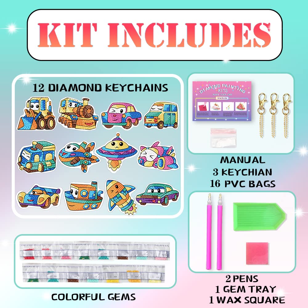 Diamond art Painting Kits For Kids - Make Your Own GEM Keychains - Arts and Crafts for Kids,Girls and Boys - Gem Art Painting Kits - Gift Ideas