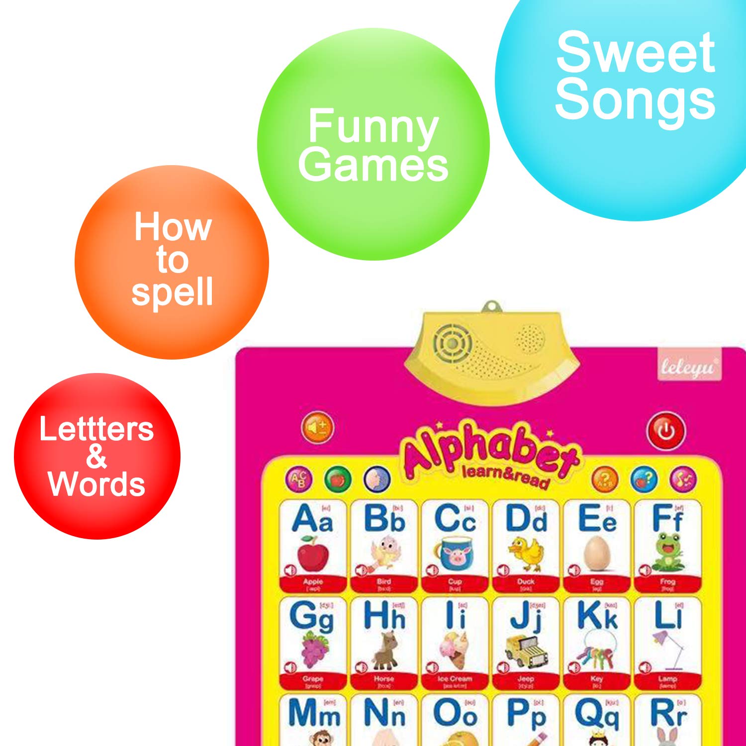 4Pcs Electronic Interactive Alphabet Wall Chart for Kids, ABC Learning for Toddlers, Learning Toys for Toddlers, Talking ABC Animal Vehicles