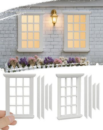 iLAND 1/12 Scale Accessories of Dollhouse Windows 2pcs White Solid Wood DIY Dollhouse Building Supplies Complete Classic Miniature Windows Kit