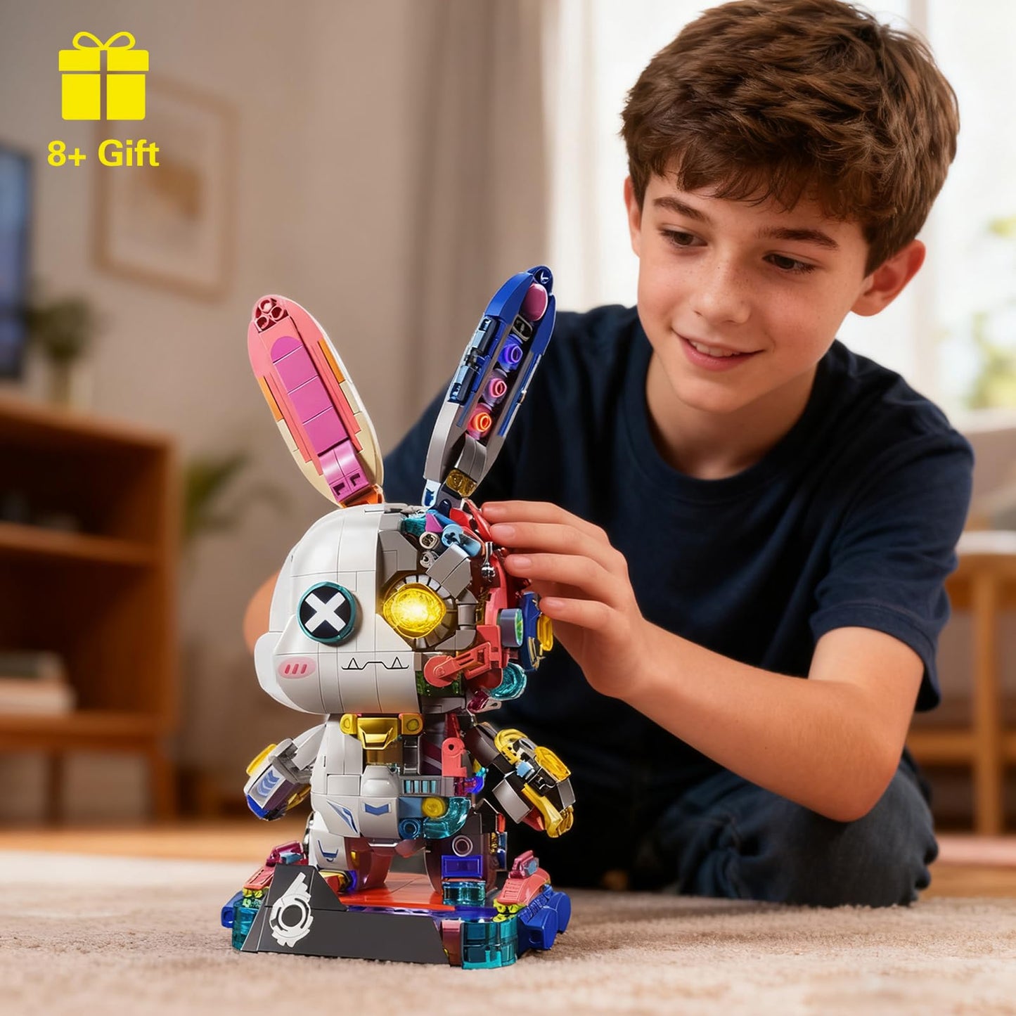 Mechanical Rabbit Building Set - Punk Style Animal Collection Toy Robot Bunny Sets with LED Light Neon Style Collectible Building Toy Ideal Birthsay