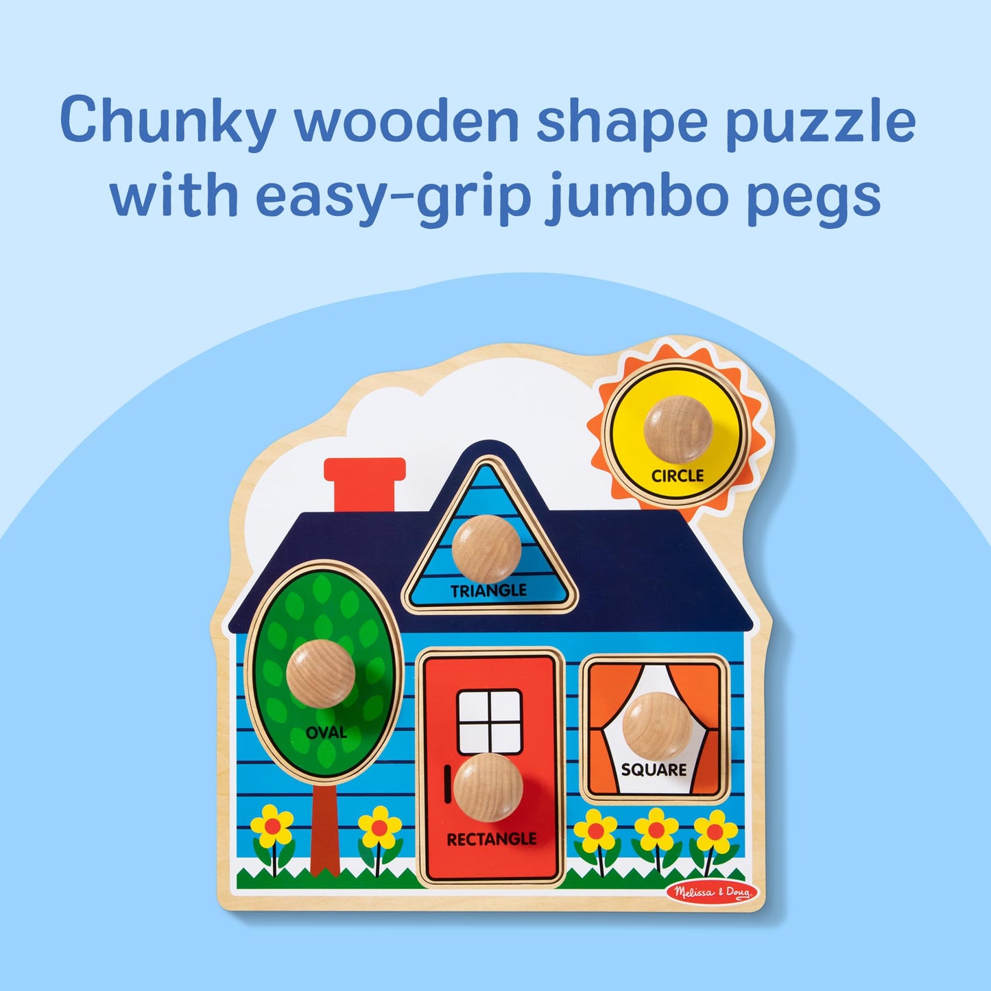 Melissa & Doug First Shapes Jumbo Knob Puzzle, Wooden Peg Puzzle for Toddlers, Educational Toy for Shape Recognition and Fine Motor Skills, Ages 1+