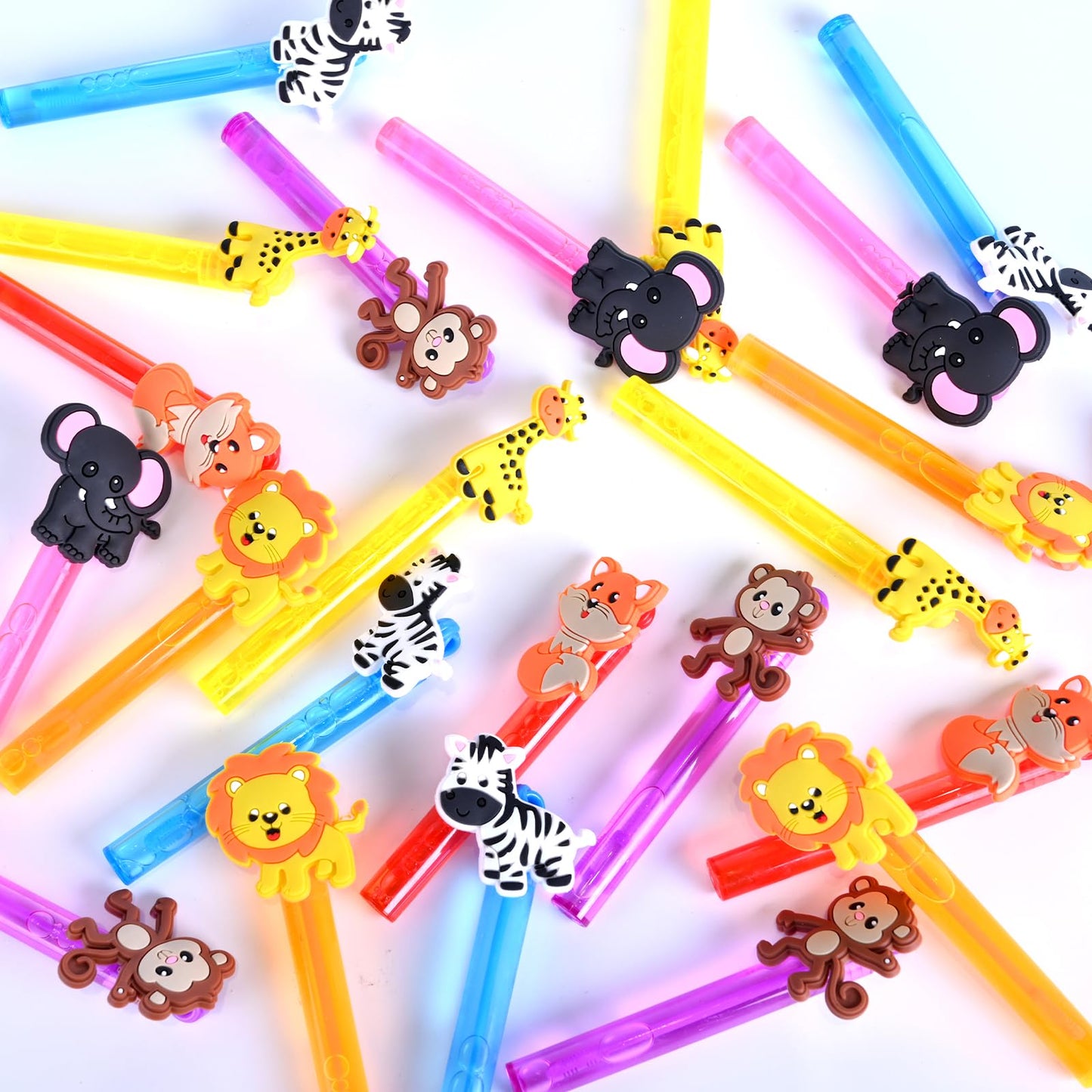 24PCS Animal Bubble Wands for Wild One Birthday Baby Shower Decorations Safari Jungle Theme Party Favors Supplies, Pinata Suffer, Goodie Bags Filler