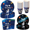 LetDec 60 Pcs Moon Birthday Decorations - Tableware, Outer Space Paper Plates, Napkins, Cups for Galaxy Astronaut/Robot UFO Baby Boys 2nd Birthday