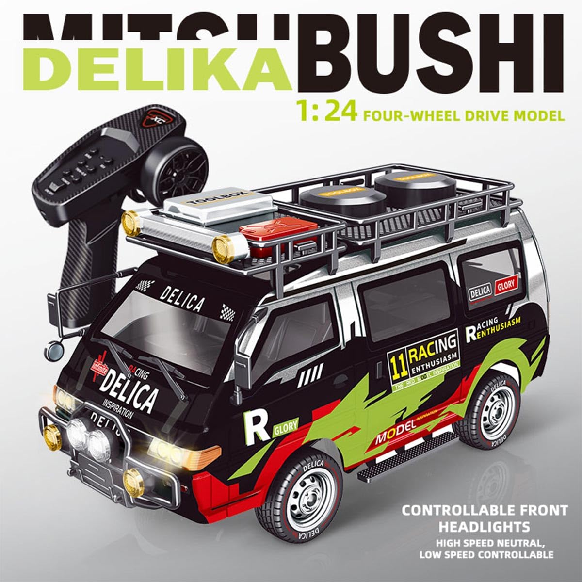OBIOCKIDAY JXC5813B 1/24 Remote Control Van, 2.4G 4WD Full-Proportional Synchronous RC Car with Light, Mini RC Van Electric Remote Control Car Toy