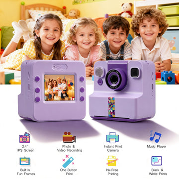 Cute Instant Print Camera for Kids - Perfect Birthday or Christmas Gift for Girls and Boys Age 3-12, Fun HD Digital Video Camera Toy with 32GB SD