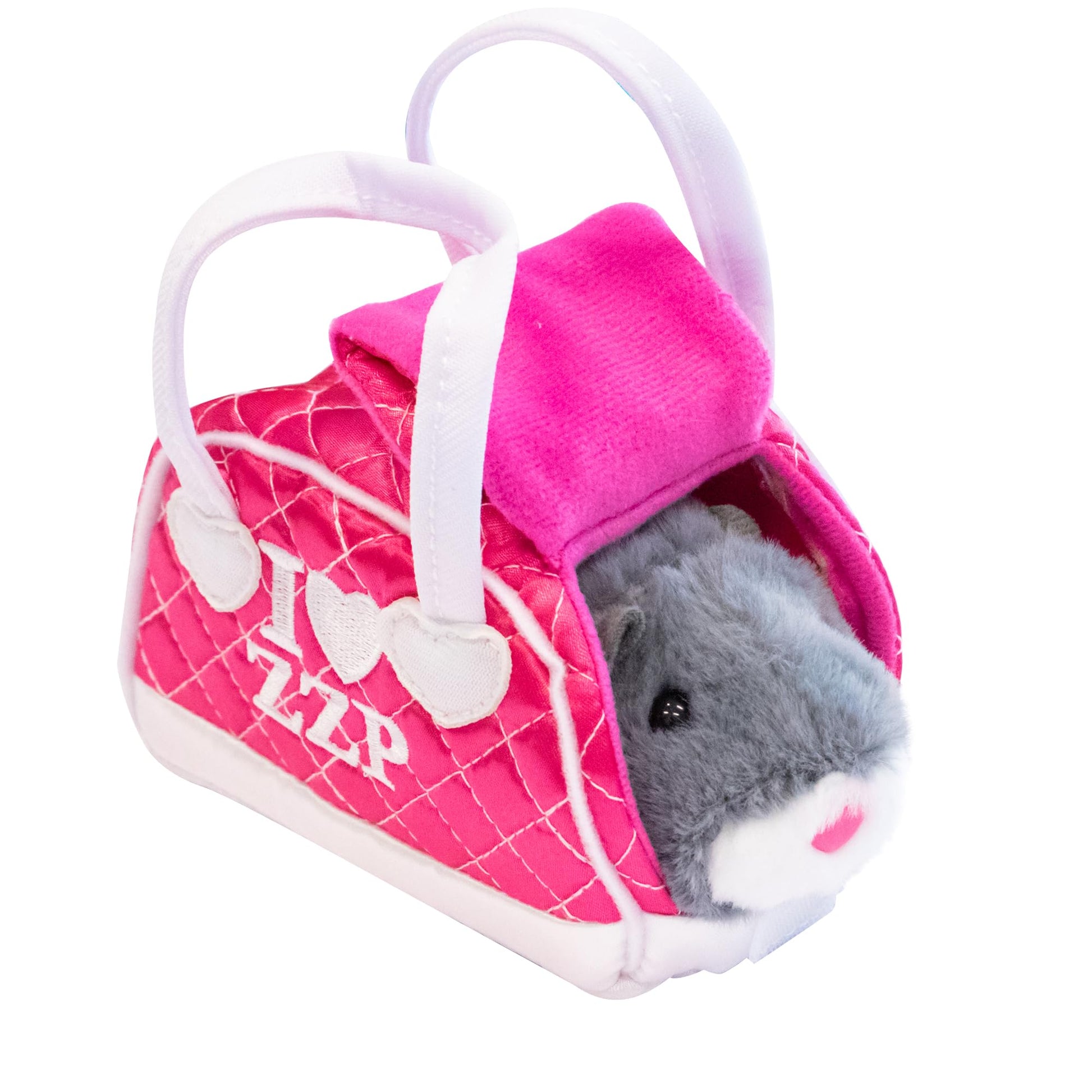ZhuZhu City Hamster & Quilted Carrying Case - NumNums the Grey & White Interactive Hamster with 40+ Sounds & Endless Behaviors - Take Your ZhuZhu