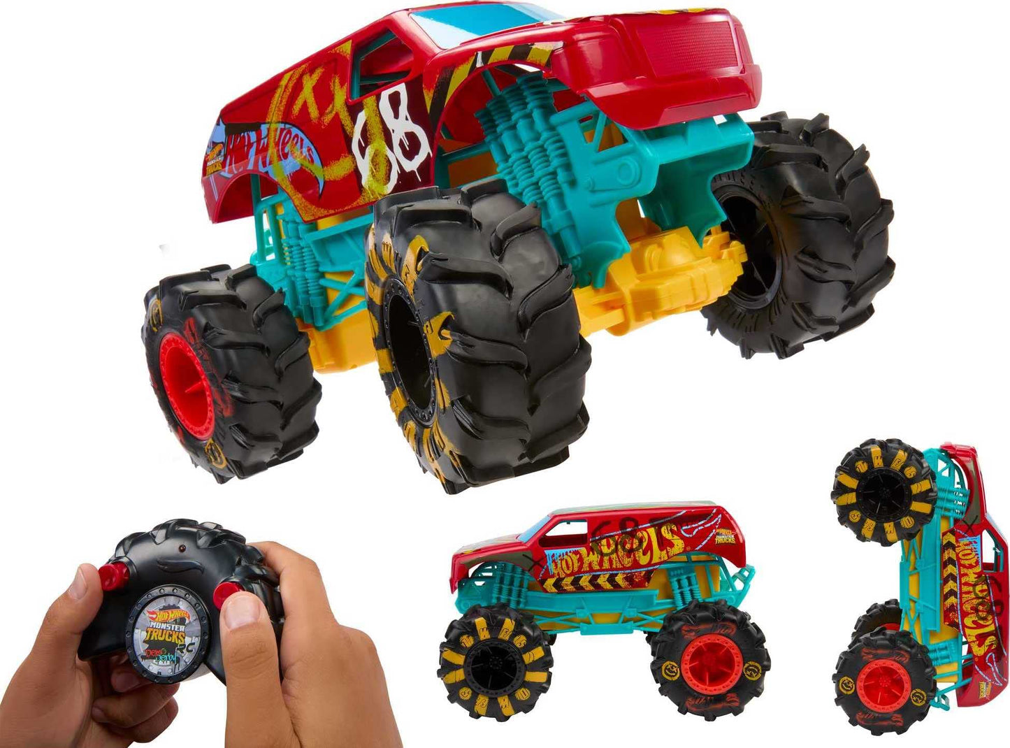 Hot Wheels RC Monster Trucks HW Demo Derby in 1:15 Scale, Remote-Control Toy Truck with Terrain Action Tires