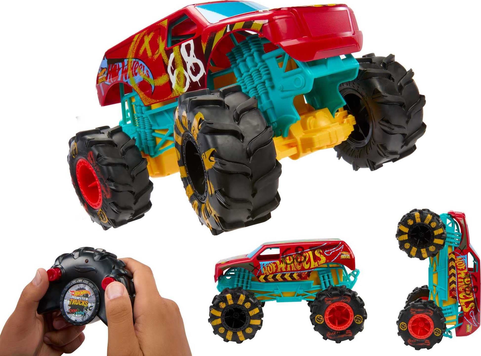 Hot Wheels RC Monster Trucks HW Demo Derby in 1:15 Scale, Remote-Control Toy Truck with Terrain Action Tires