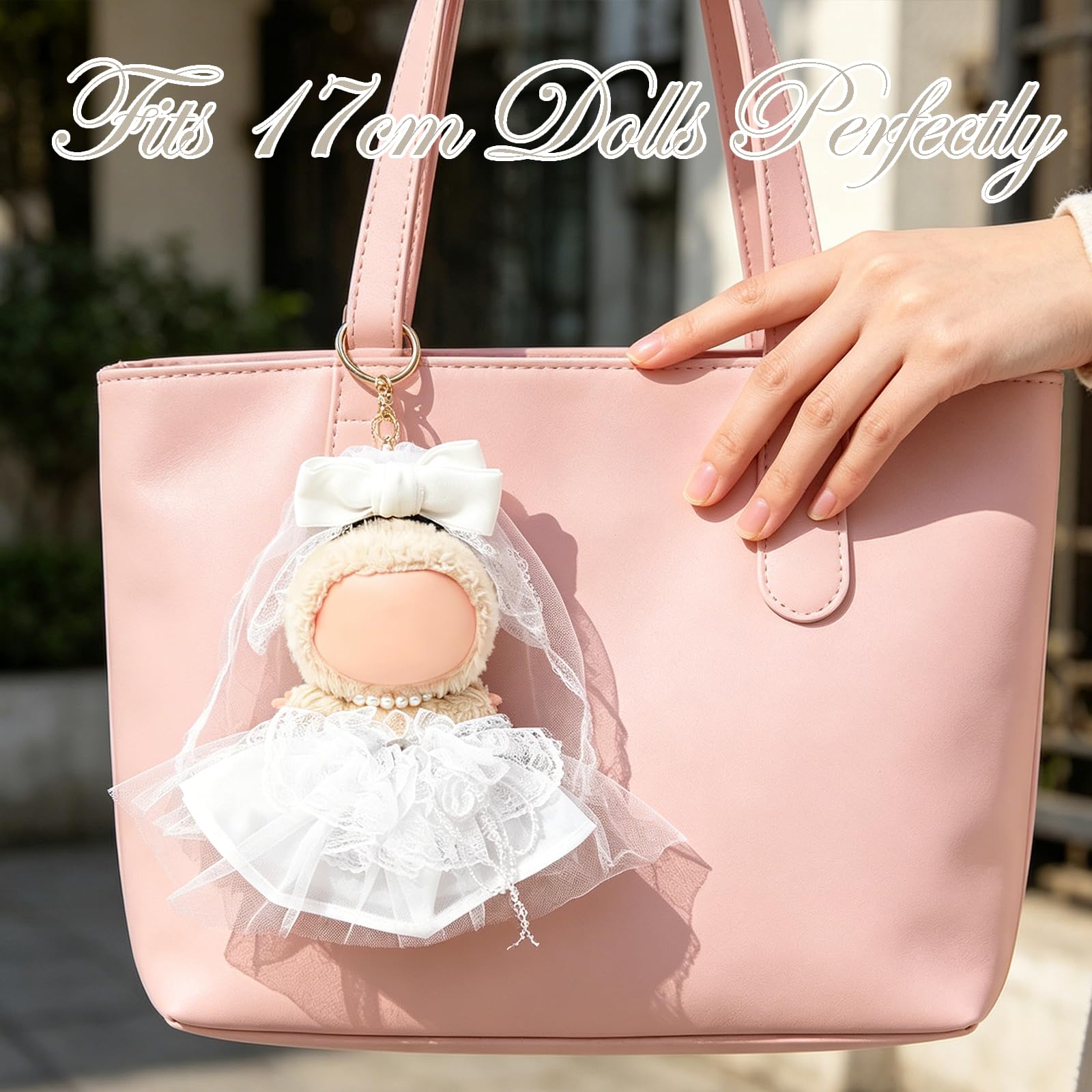 Clothes Compatible with LABUBU Doll - 4PCS Wedding Dress Set, 17cm Doll Clothes Designer Outfit for Bridal Theme, Cute Stylish Accessories for Labubu