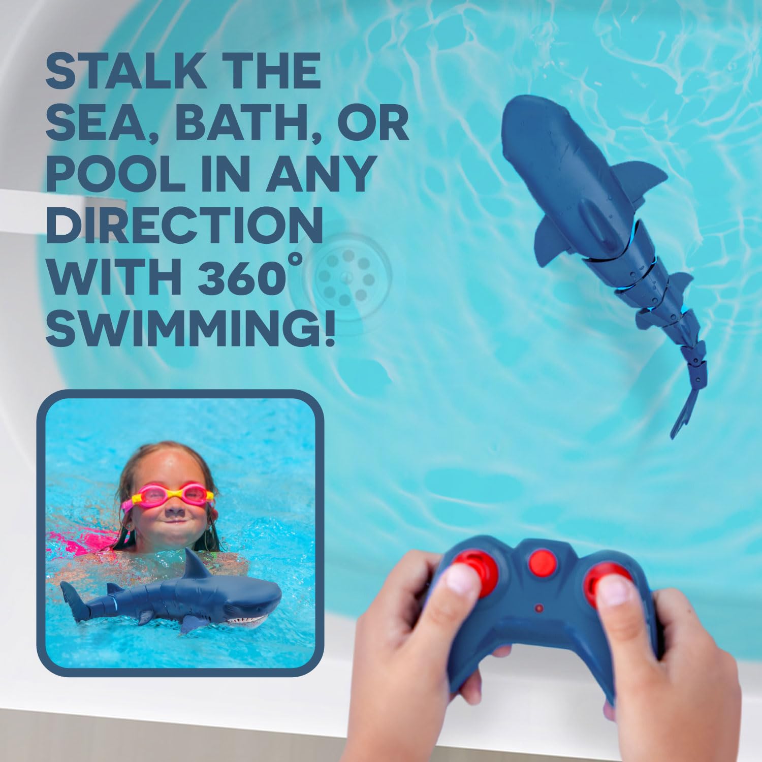 Terra by Battat - Remote Control Shark Toy for Bath & Pool Play - Electronic Great White Shark with Realistic Movement - Water Fun for Kids 6+ Years