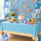 Broeify 3-Piece 54 x 108 Inch Summer Dessert Plastic Tablecloth - Blue, Yellow, Pink Sprinkle Design, Disposable Rectangle Table Cover for Birthday