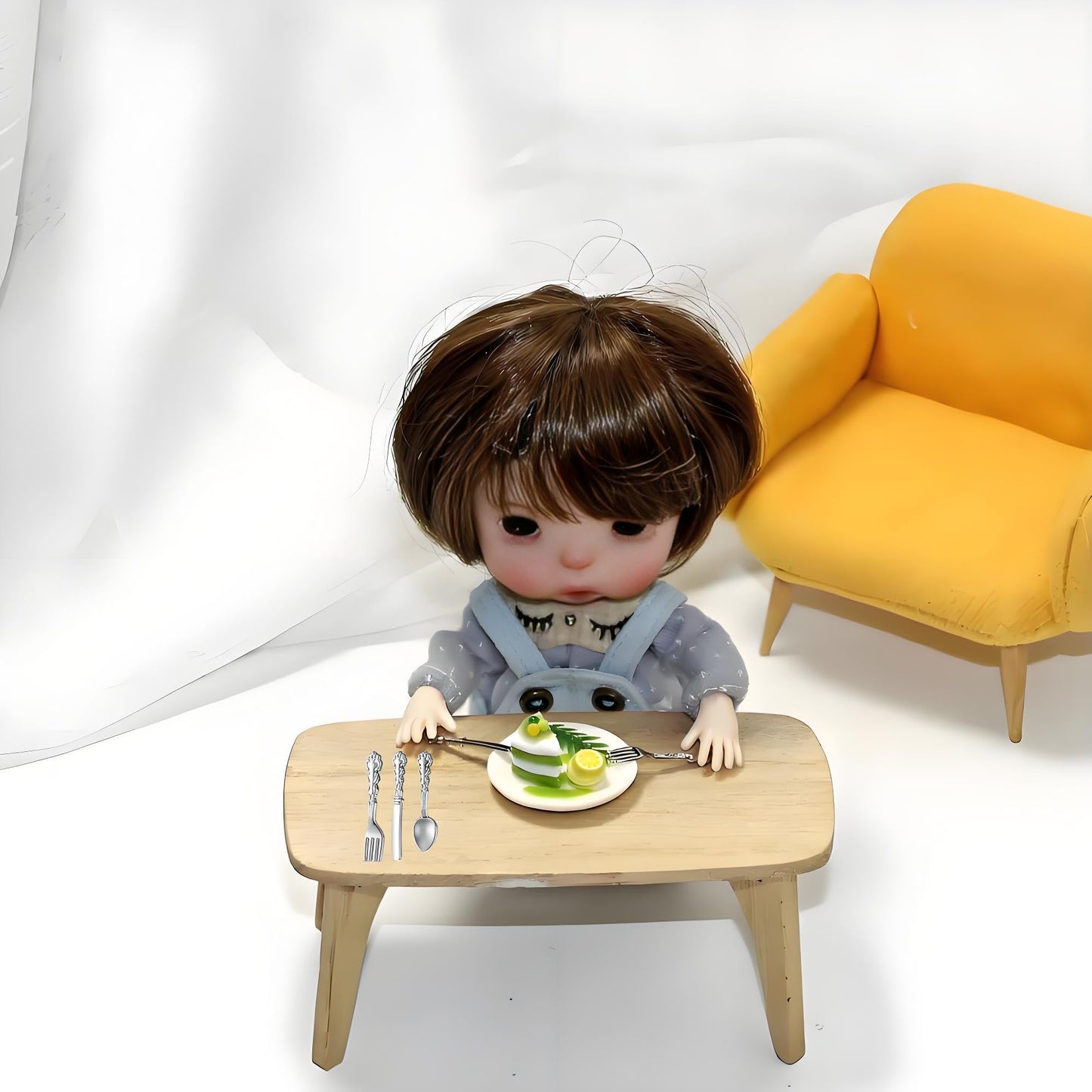 4Sets Kitchen & Dining Theme Miniature Dish Set - 1:12 Scale Plates,Spoons,Knife & Fork,Realistic Porcelain Tableware for Dollhouse,Miniature Dinner