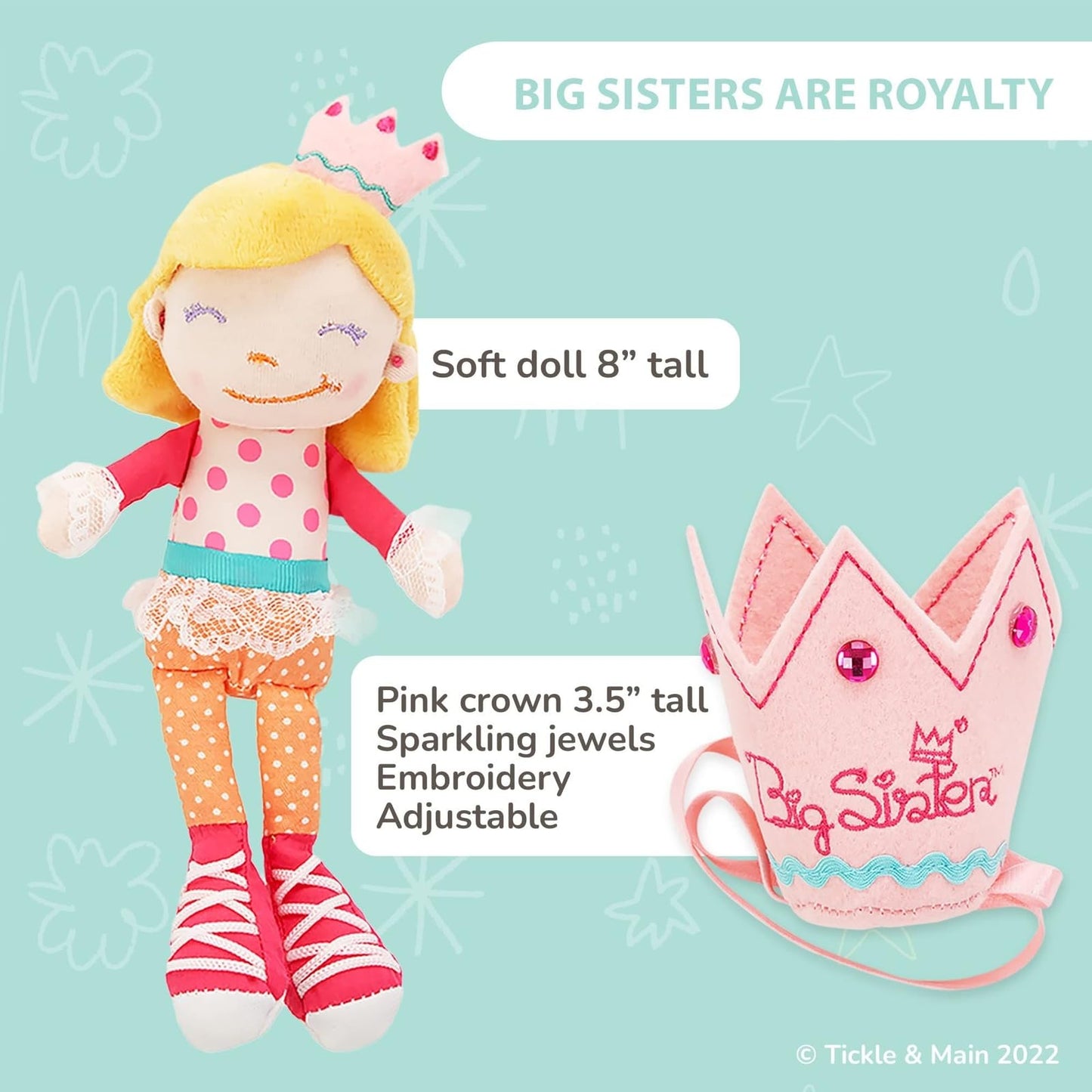 Tickle & Main Big Sister Gift Set - 3-Piece Kit, Multicolor - Includes I Hereby Crown You Storybook & 8-Inch Cloth Doll with Adjustable Felt Crown
