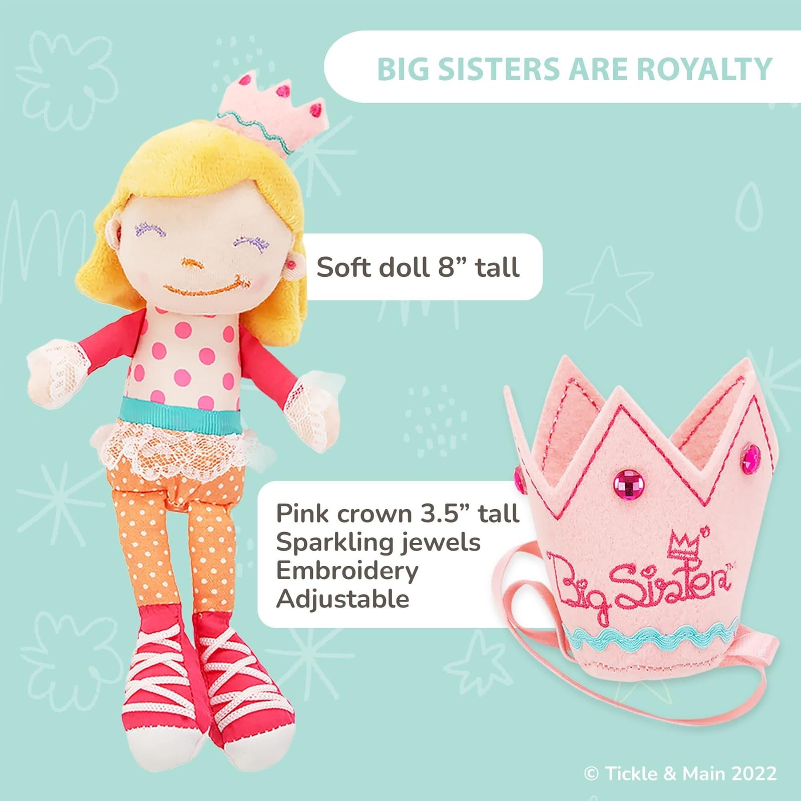 Tickle & Main Big Sister Gift Set - 3-Piece Kit, Multicolor - Includes I Hereby Crown You Storybook & 8-Inch Cloth Doll with Adjustable Felt Crown