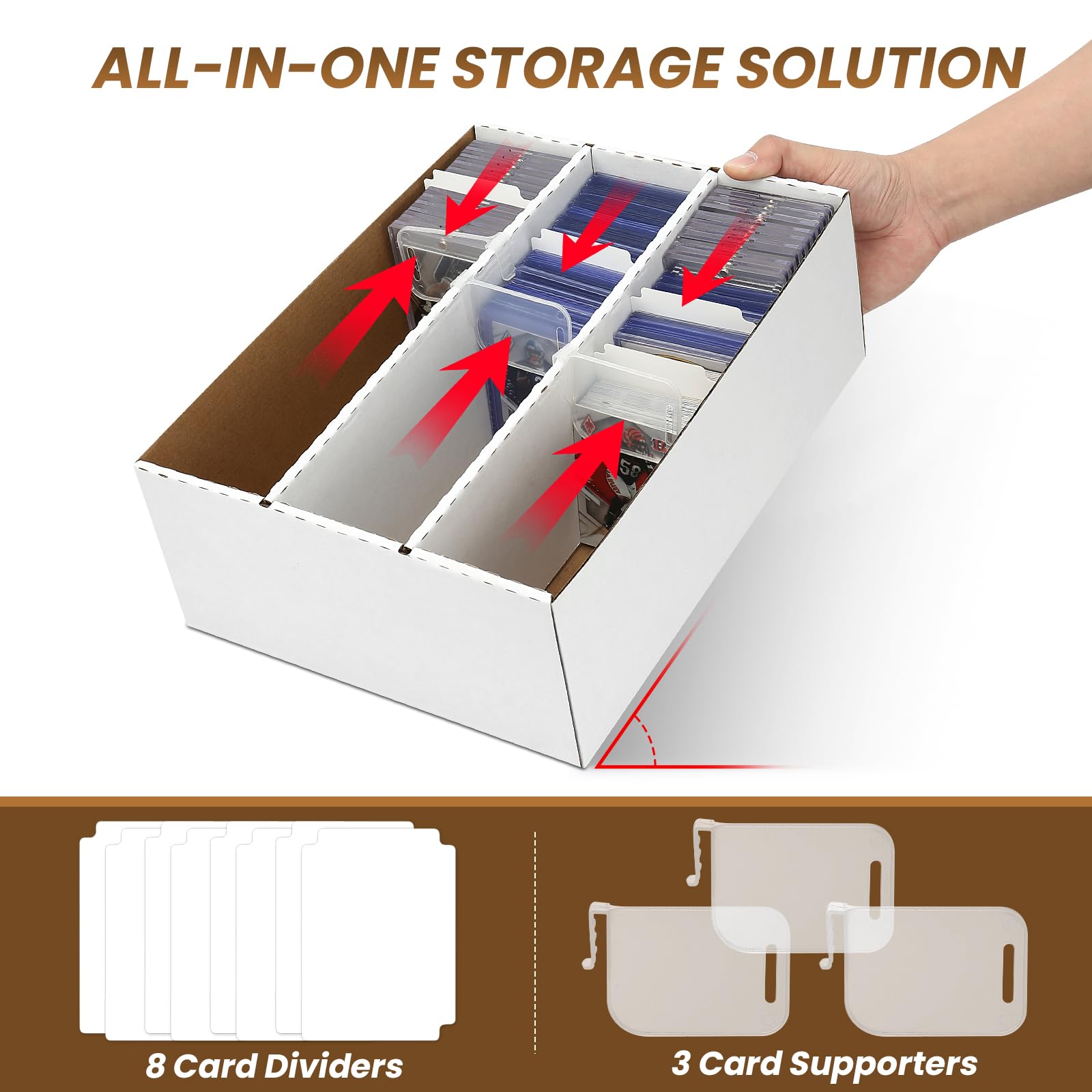 BIU-BOOM 1-Pack Toploader Trading Card Storage Box,Bulk Box For Card With Dividers&Labels,2400 Count,Card Storage Box for TCG/Magic/Mtg Basketball