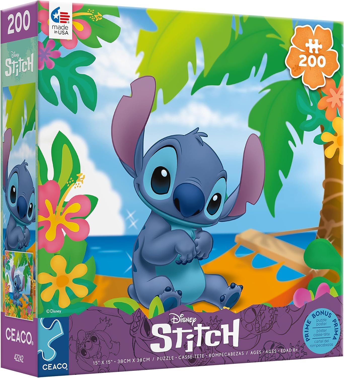 Ceaco - Disney Flower Power Stitch - 200 Piece Puzzle for Kids Ages 8-10