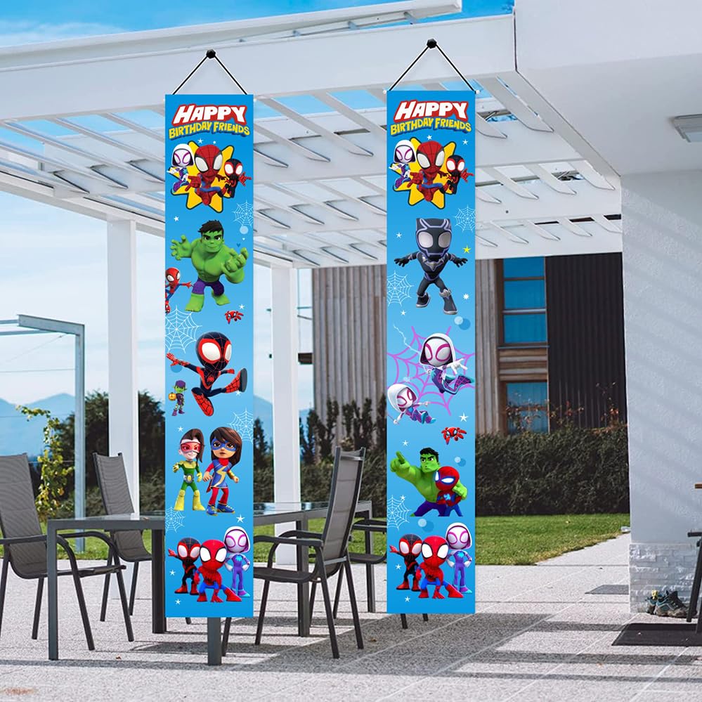 2Pcs Spider and His Friends Birthday party Porch Sign Door Hanging Banner Birthday Party Supplies for Wall Decorations