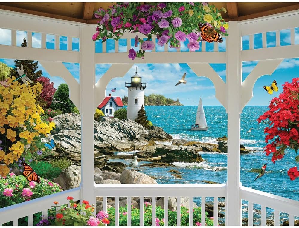 Bits and Pieces 500 Piece Puzzles for Adults - Large 15" x 19" Jigsaw Puzzles 500 Pieces Lighthouse Ocean Seascape, Random Die Cut, No 2 Pieces Alike