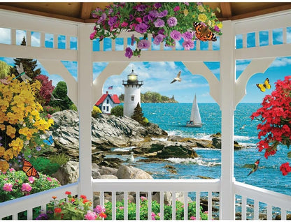Bits and Pieces 500 Piece Puzzles for Adults - Large 15" x 19" Jigsaw Puzzles 500 Pieces Lighthouse Ocean Seascape, Random Die Cut, No 2 Pieces Alike