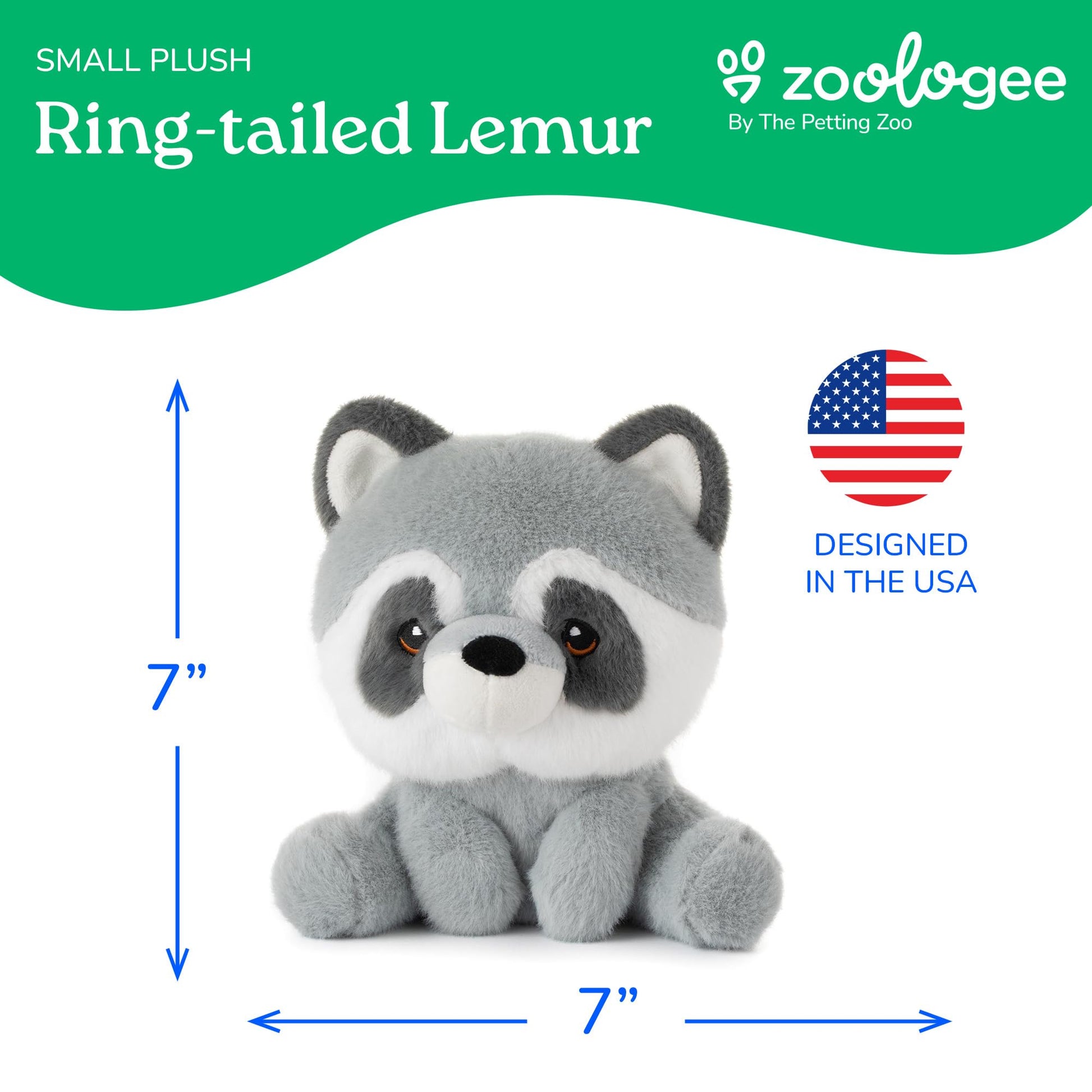 The Petting Zoo Ring-Tailed Lemur Stuffed Animal Plushie, Gifts for Kids, Snugletz Zoologee Plush Toy, 7 in
