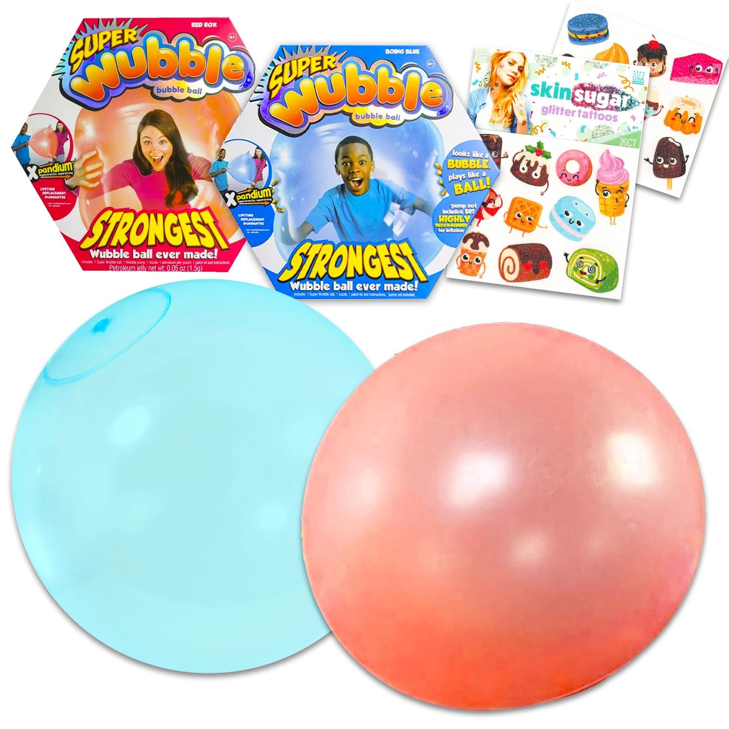 Wubble Bubble Balls Red & Blue Bundle - 2 Super Bubble Tear-Resistant Balls