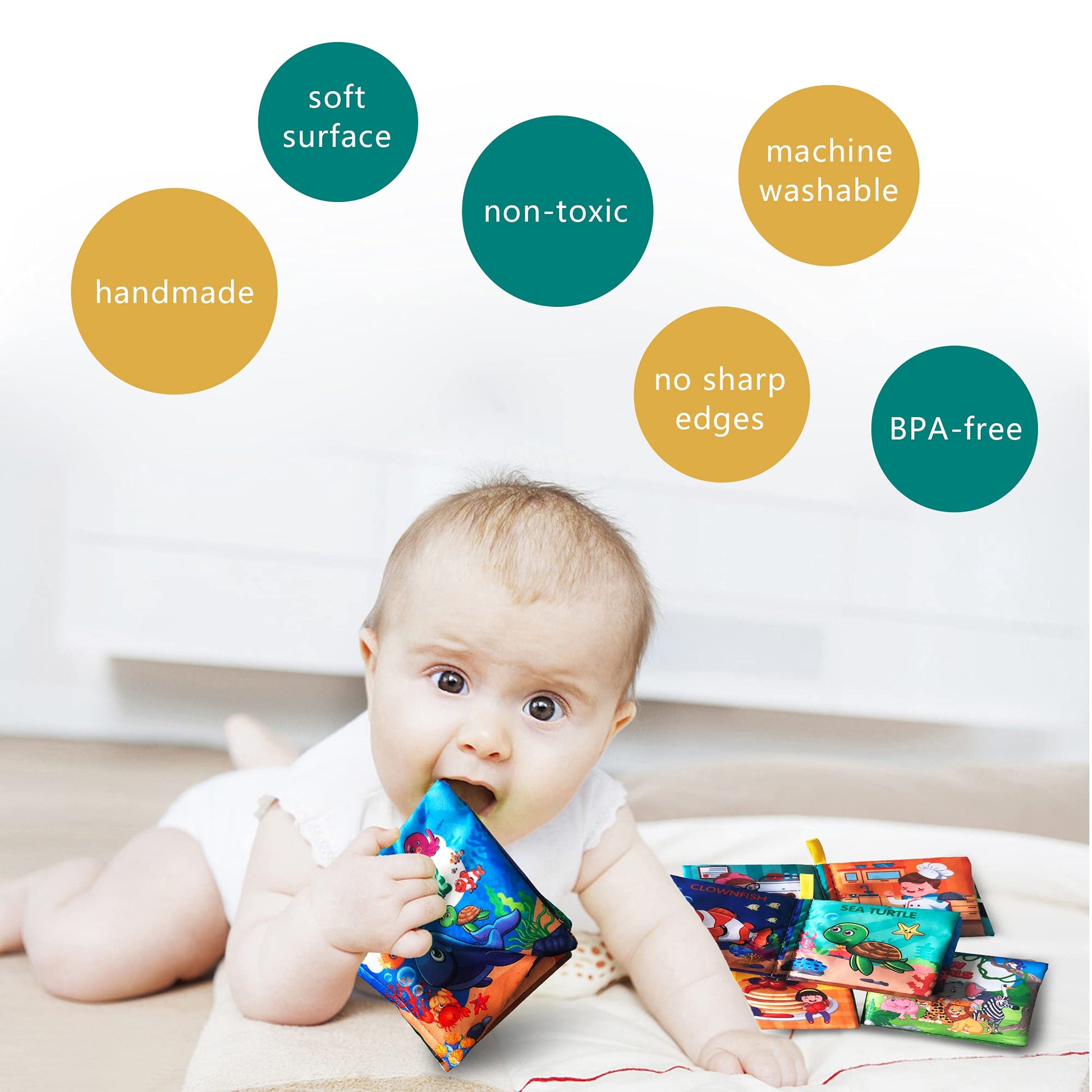 AMINFUN Soft Cloth Baby Books (4 Pack),Touch Crinkle Sensory Toys for Newborn Infants Toddler Non-Toxic Early Educational Preschool Learning Toy Gift