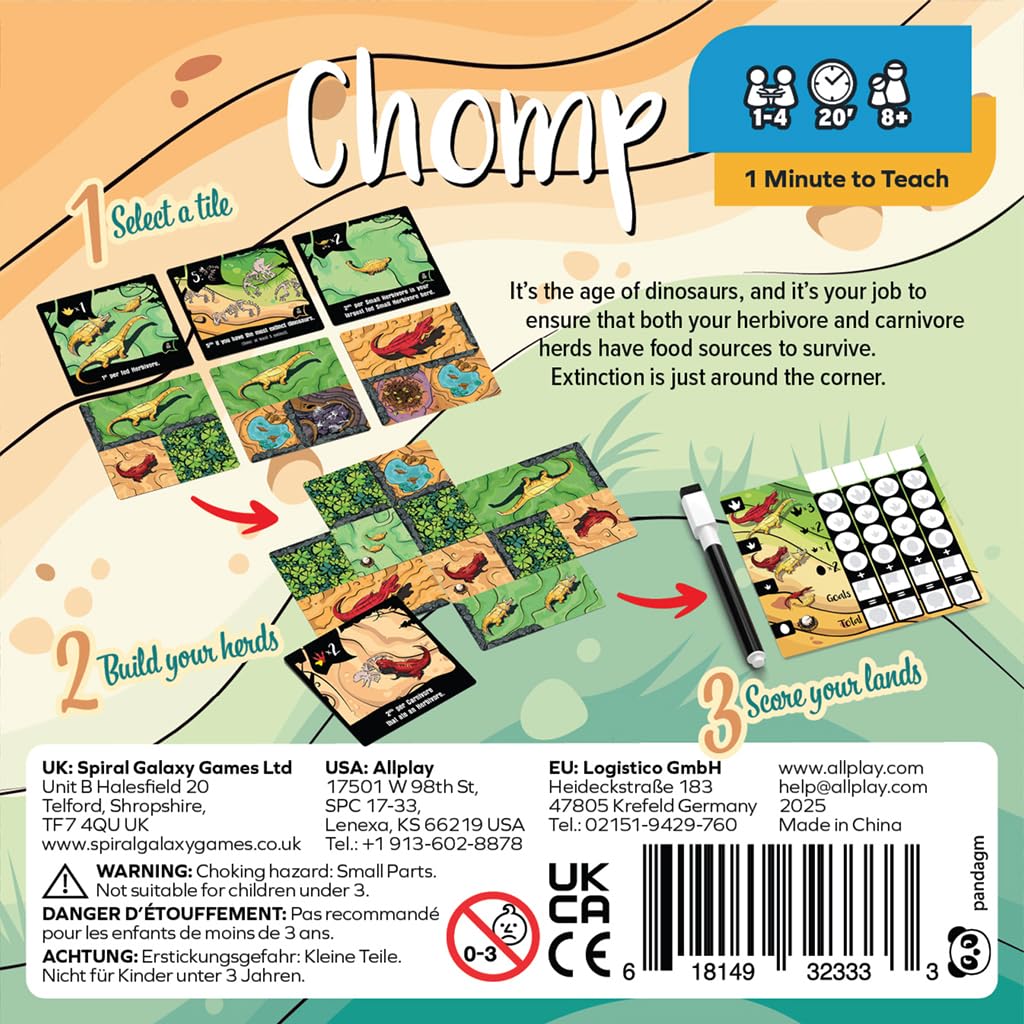 Chomp Board Game - Tile Laying Game - 1 Minute to Teach - 1 to 4 Players - 20 Minute Play Time (Chomp Base Game)