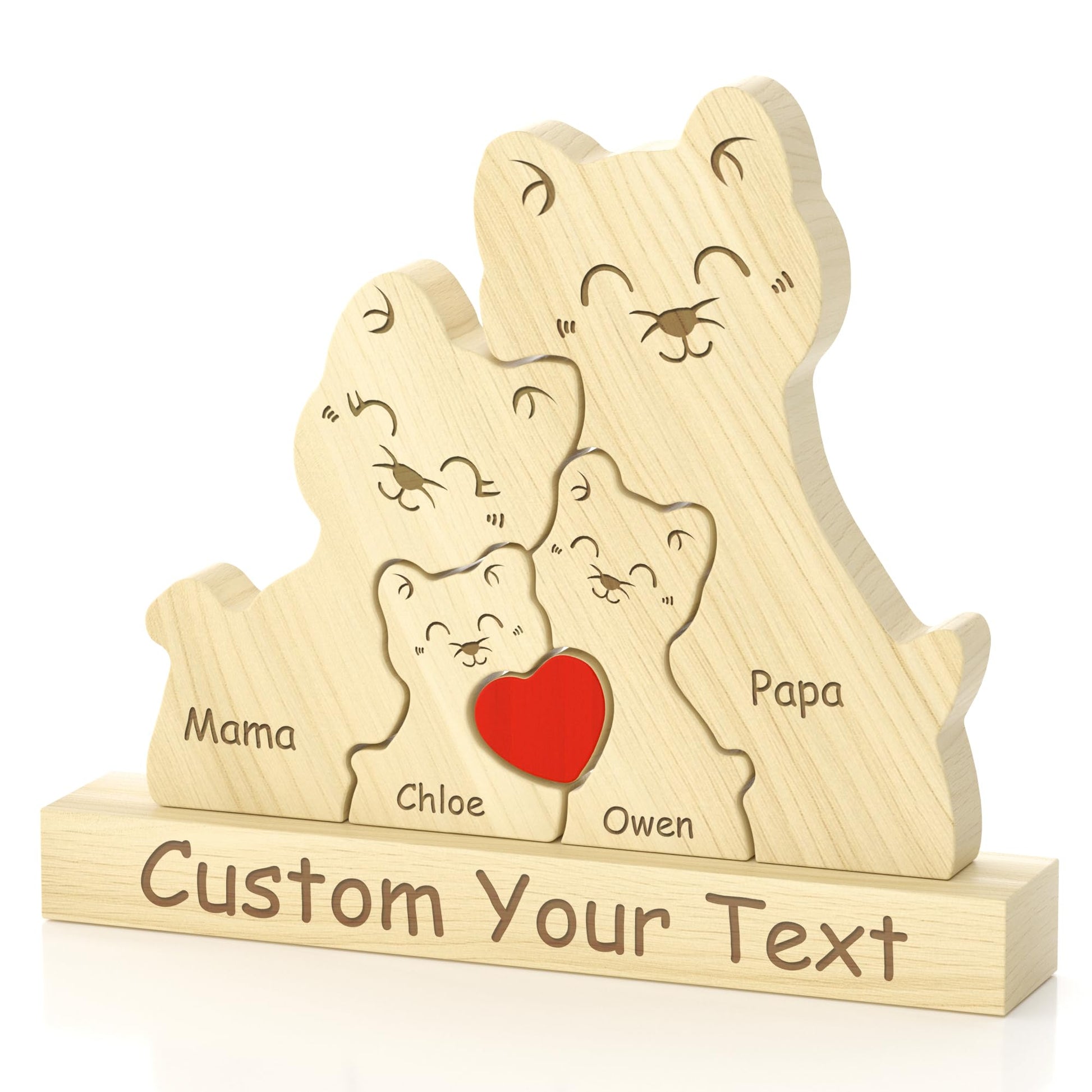 Personalized Wooden Cat Family Puzzle with 2-5 Name, Laser Engraving Custom Cats Family Member Names Puzzle Home Gifts, Christmas Housewarming Home